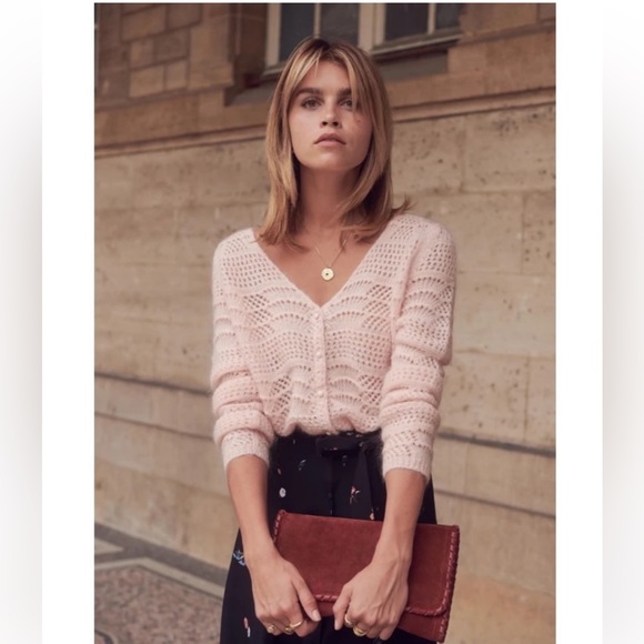 Sezane Alanis Cardigan Sweater - merino wool & mohair - XS pink - Picture 1 of 9